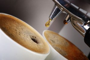 Coffee machine espresso . Process of preparation of coffee